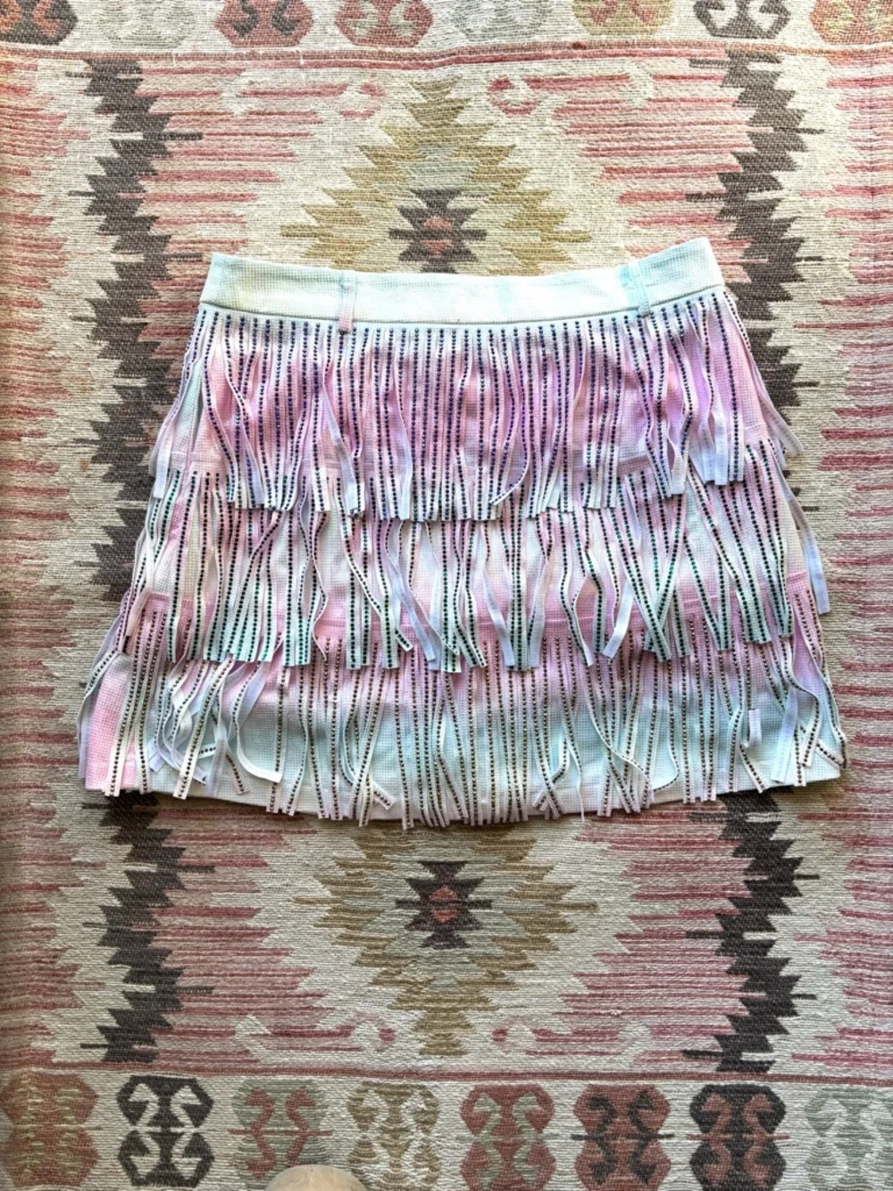 QUEEN OF SPARKLES Mardi Gras fringe pink and green mini skirt - Picture 2 of 6